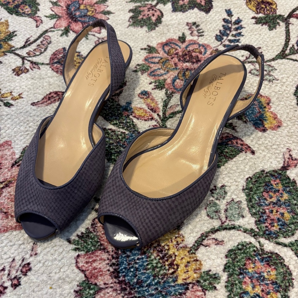 Talbots Textured Dark Purple Peep-Toe Slingback Heels